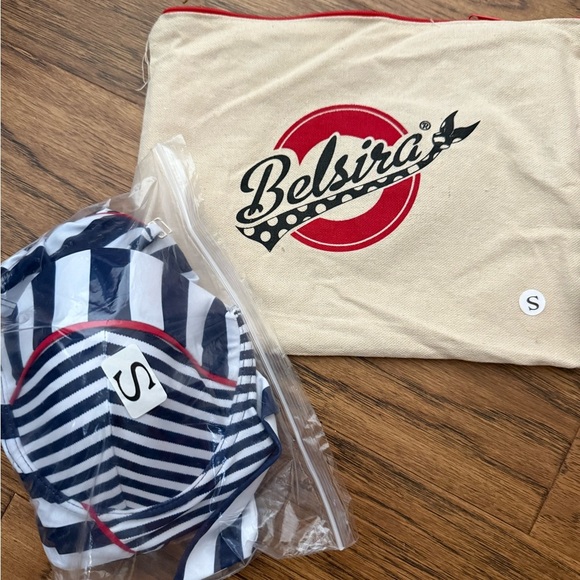 NWT -  Belsira Sexy Vintage Swimsuit Retro Look Stripes Pattern Blue White Red R - Picture 14 of 14